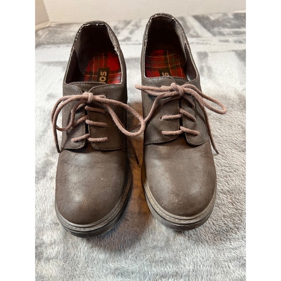 Soda Vintage Shoes Women's Size 7.5 Brown Oxford Platform Lace Up Goth Chunky - Picture 3 of 7